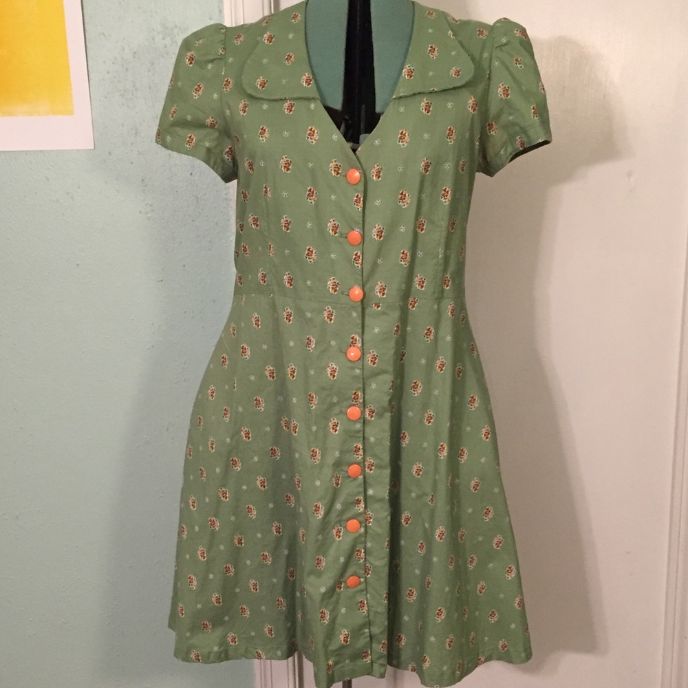 Green Floral Vintage Style Modcloth Dress